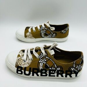 Burberry Tan and White Logo Thomas Bear Print Sneakers Kids Size 35